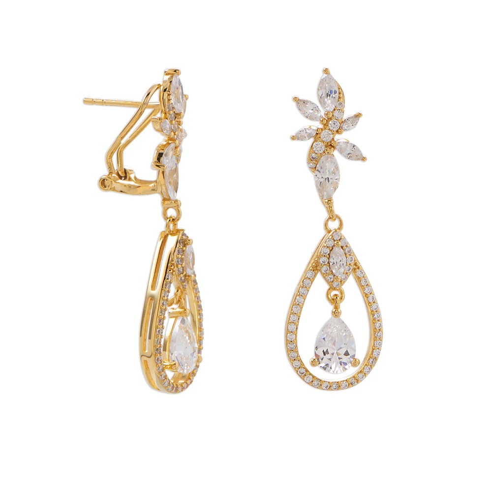 14 Karat Gold Plated over Sterling Silver CZ Cluster Dangle Earrings